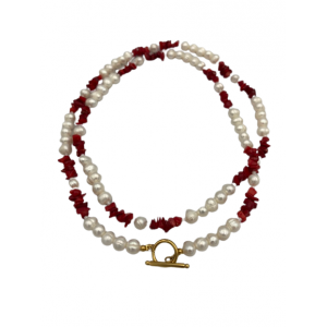 Κολιέ μαργαριτάρι-κοράλι